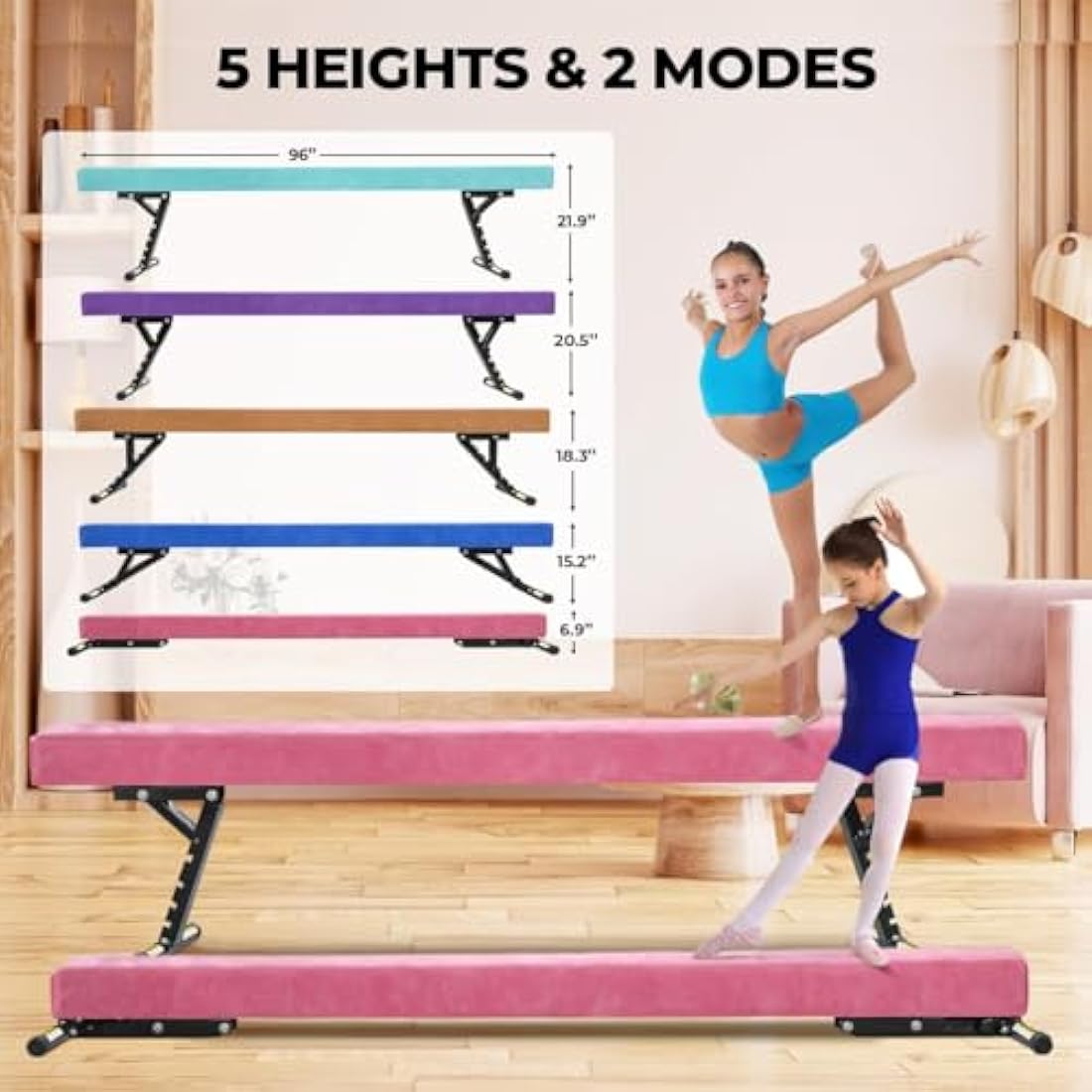 SportBob 8ft Adjustable Gymnastics Balance Beam for Kids Home Training