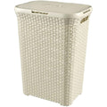 Curver 60L Laundry Hamper – Rattan Style Bathroom Storage, Vintage White