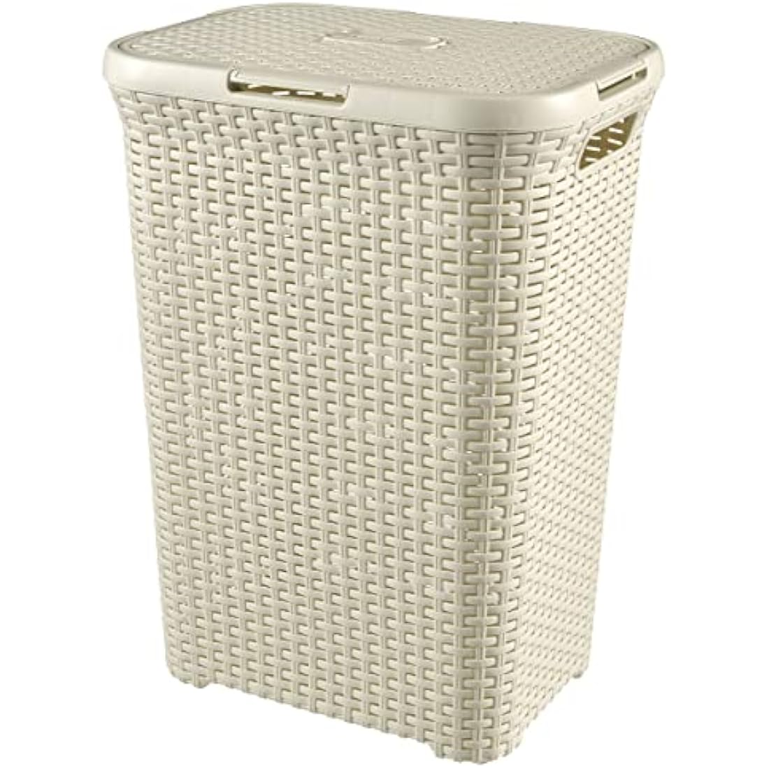 Curver 60L Laundry Hamper – Rattan Style Bathroom Storage, Vintage White