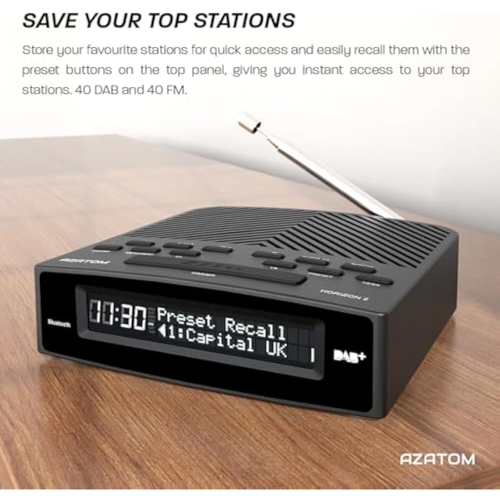 Azatom Horizon 2 DAB+ FM Radio | Dual Alarm Clock with Bluetooth & USB