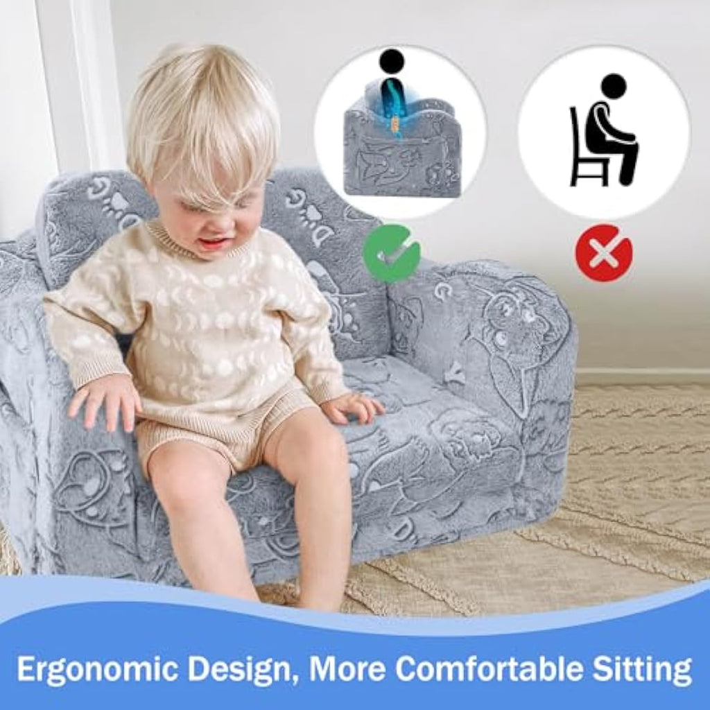 MeMoreCool Kids Glow in The Dark Sofa – Plush Foldable Toddler Lounger