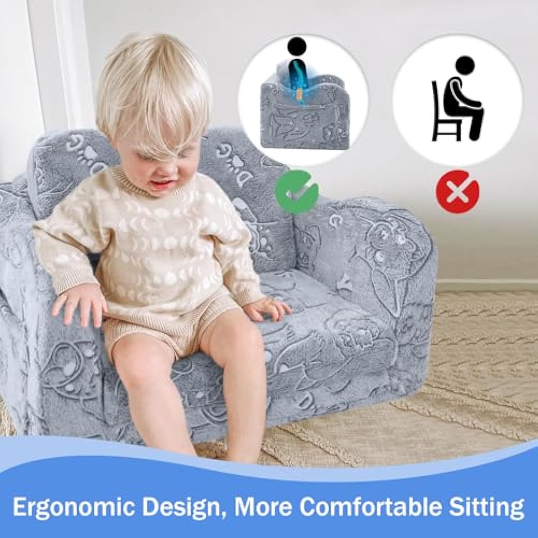 MeMoreCool Kids Glow in The Dark Sofa – Plush Foldable Toddler Lounger