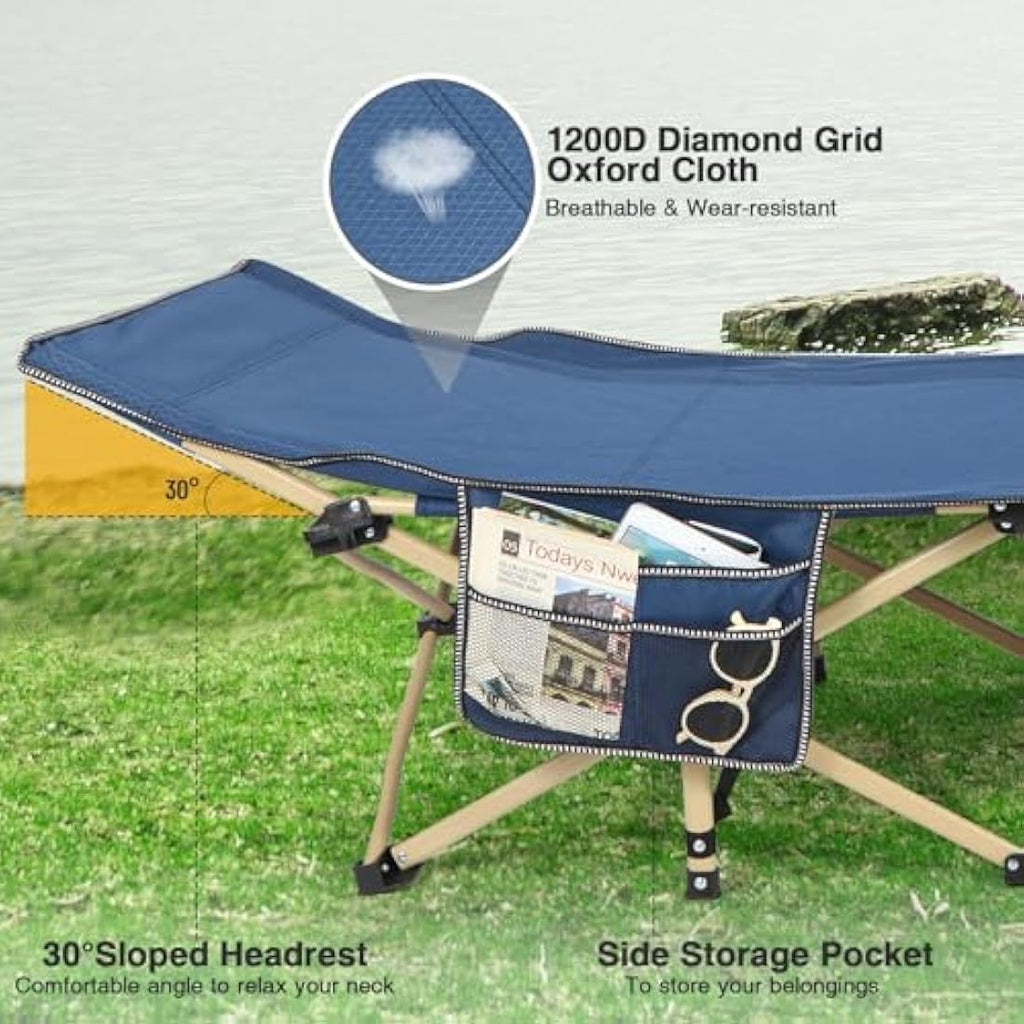 REDCAMP Heavy Duty Folding Camping Bed with 4-inch Mattress | Navy Blue