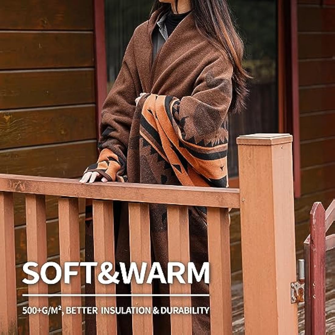 Acushla Merino Wool Blanket – Large Washable Jacquard Throw, Brown