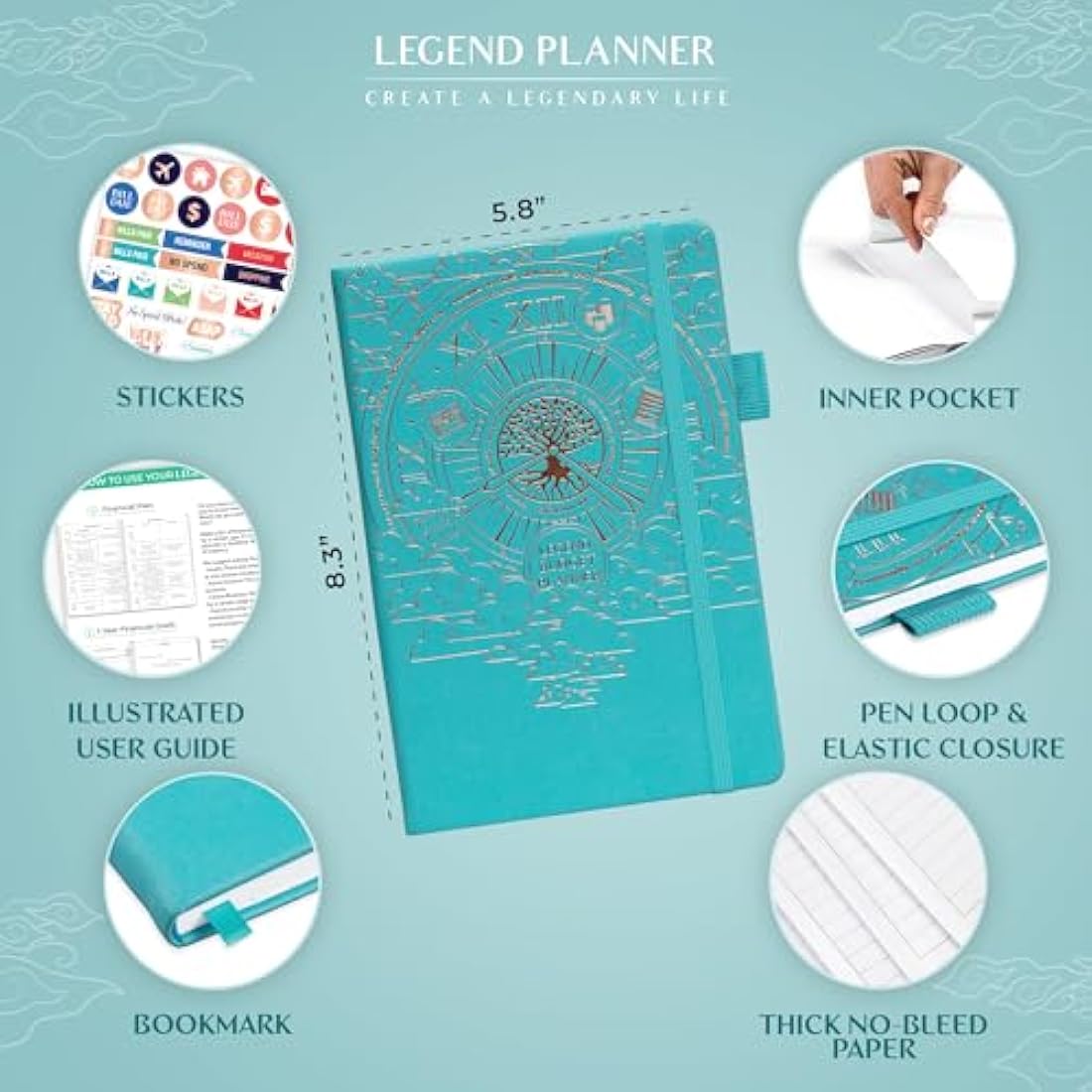 Legend Budget Planner – Vegan Leather Financial Organizer, Turquoise