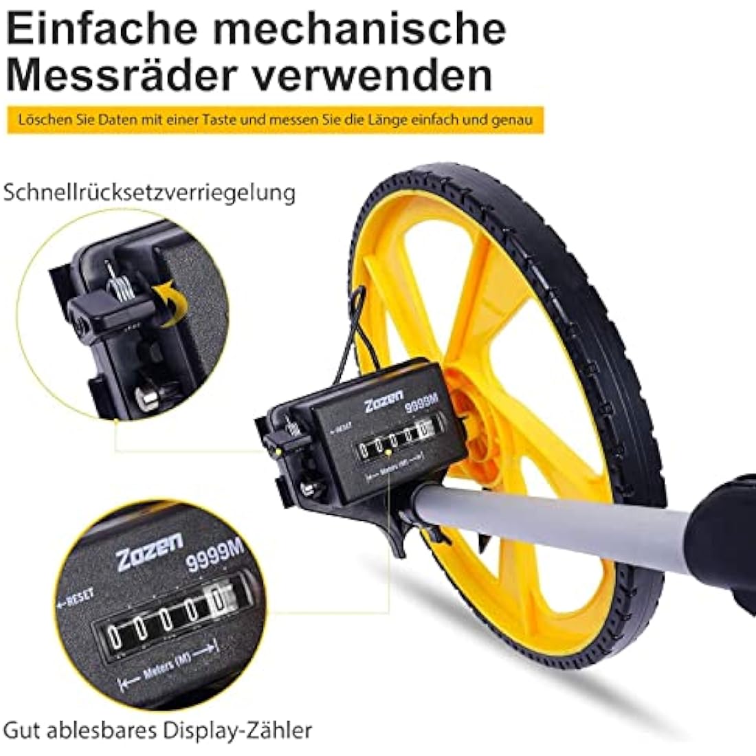 Zozen Foldable Measuring Wheel – 10,000m Metric Distance Meter with Bag