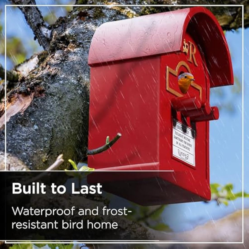 Wrenbury Red Post Box Bird House - Resin Hanging Nesting Box for Small Birds