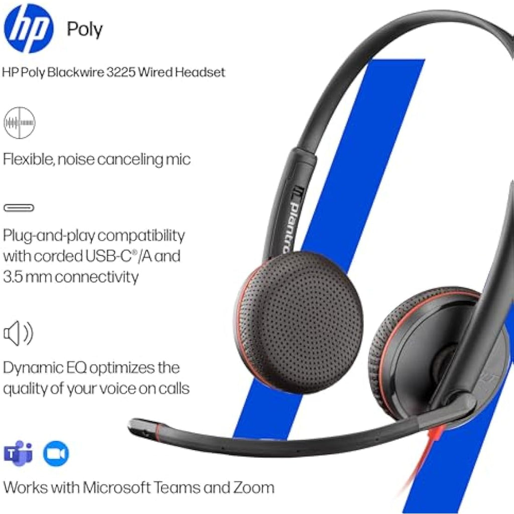 Poly Blackwire 3225 Wired Stereo Headset | USB-C, USB-A & 3.5mm
