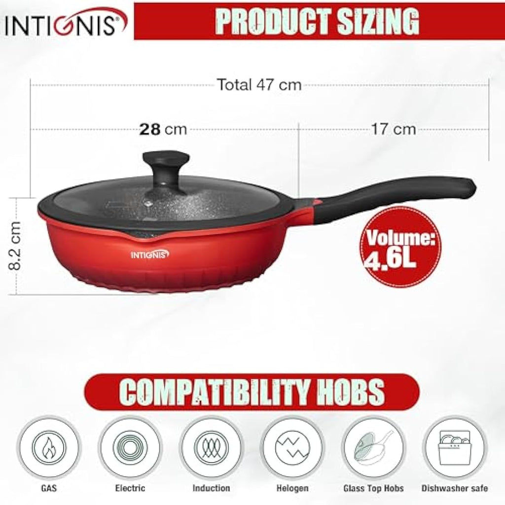 INTIGNIS 28cm Non-Stick Frying Pan with Lid – Ceramic Induction Skillet