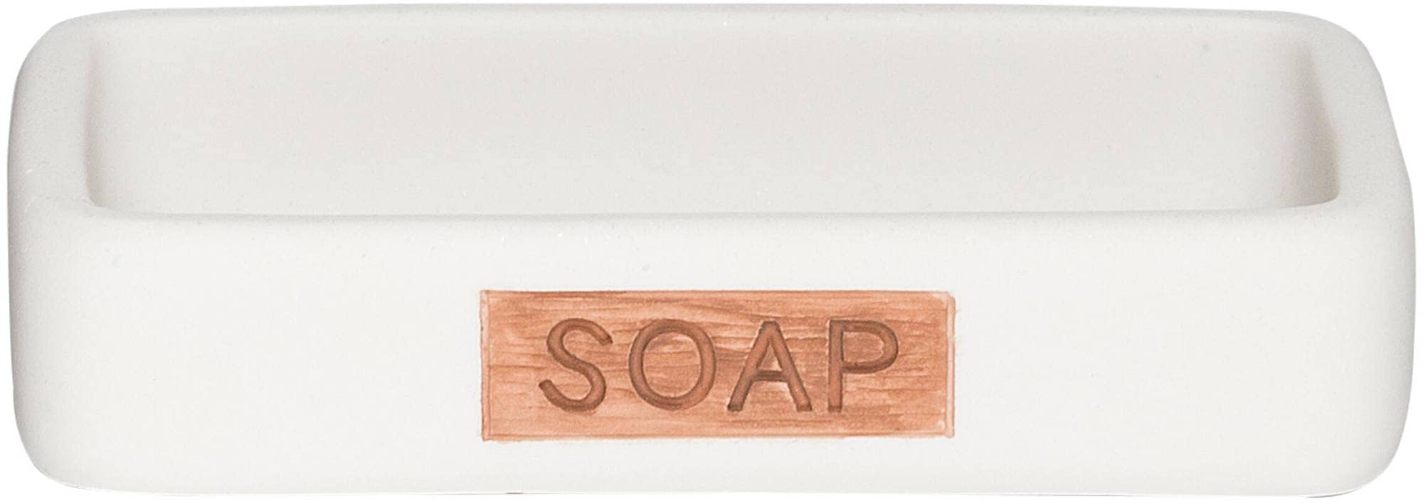Sealskin Pierra Soap Dish | White Polyresin Holder with Wood-Look Detail
