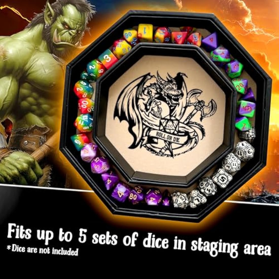 Fantasydice Fire Dragon Octagon Dice Tray with Lid and Staging Area