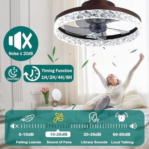 Exlafi Modern Quiet Ceiling Fan with LED Light – 50CM Dimmable White