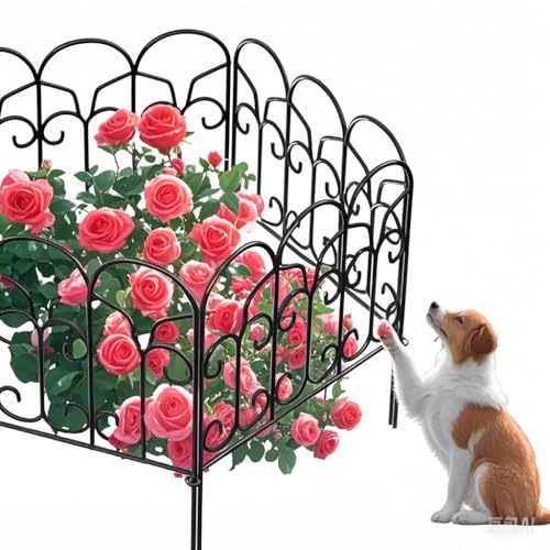 Amagabeli Metal Garden Fence Panels | 5-Pack Rustproof Wrought Iron Edging