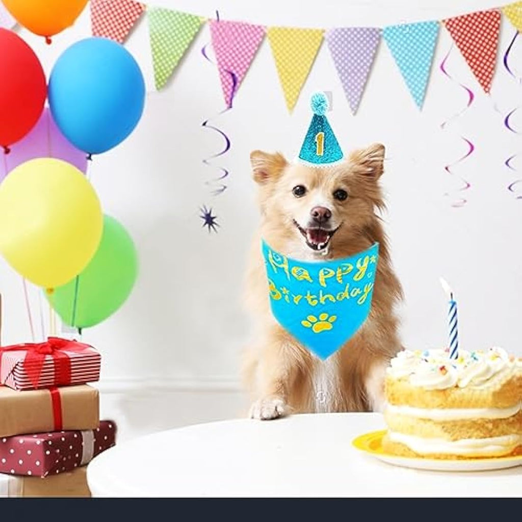 Jolof Store Blue Dog 1st Birthday Hat and Bandana Set for Small Medium Pets