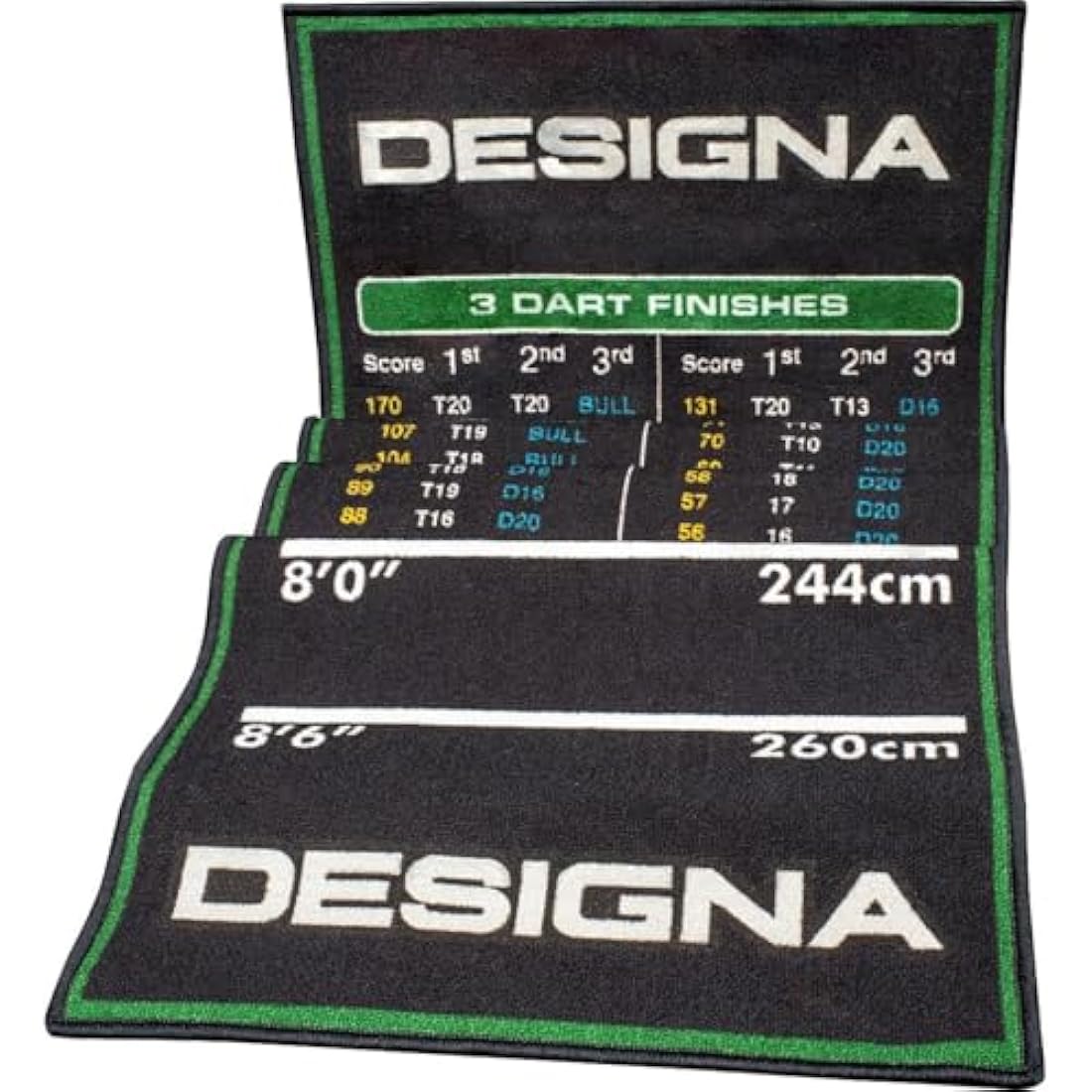 Designa Non-Slip Carpet Darts Mat with Checkout Chart & Oche Line