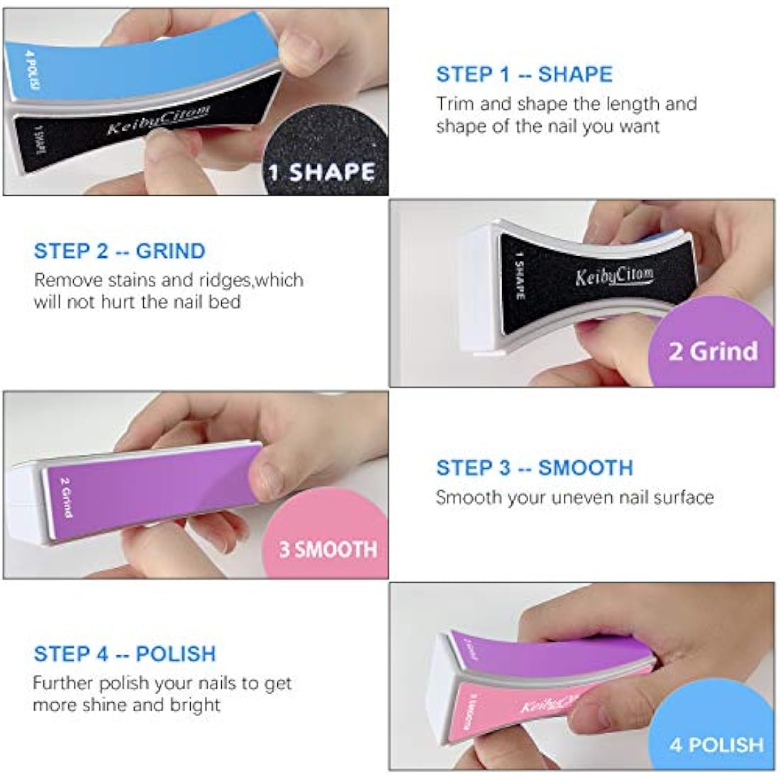 Professional 4-Way Nail Buffer Block for Natural Nails, 2 Pcs