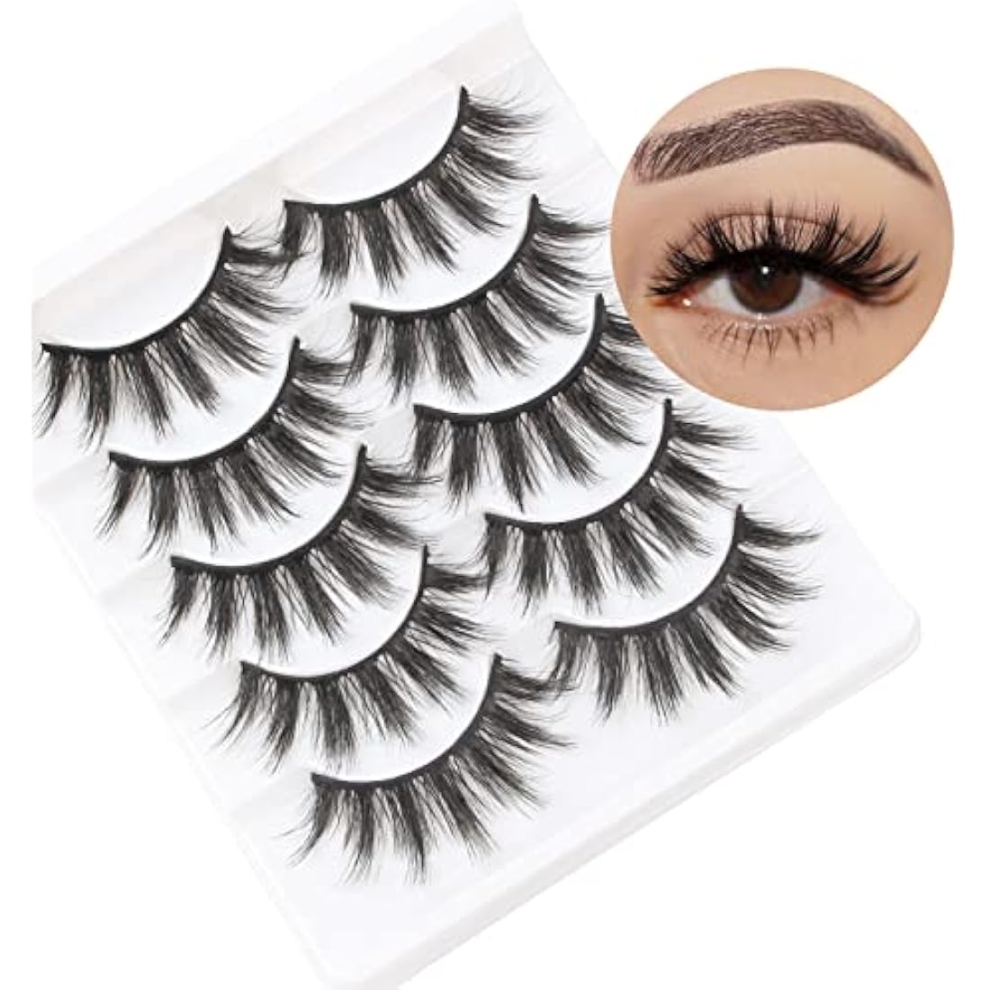 Jolof Store 3D Faux Mink Natural Wispy Eyelashes – 5 Pairs Pack