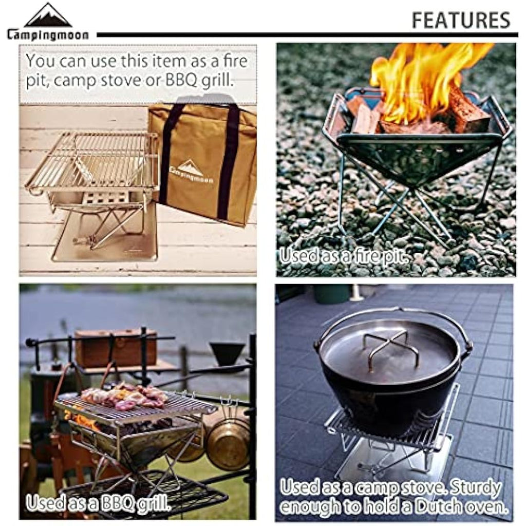 Campingmoon Portable Tabletop Charcoal Grill | Stainless Steel Mini Fire Pit