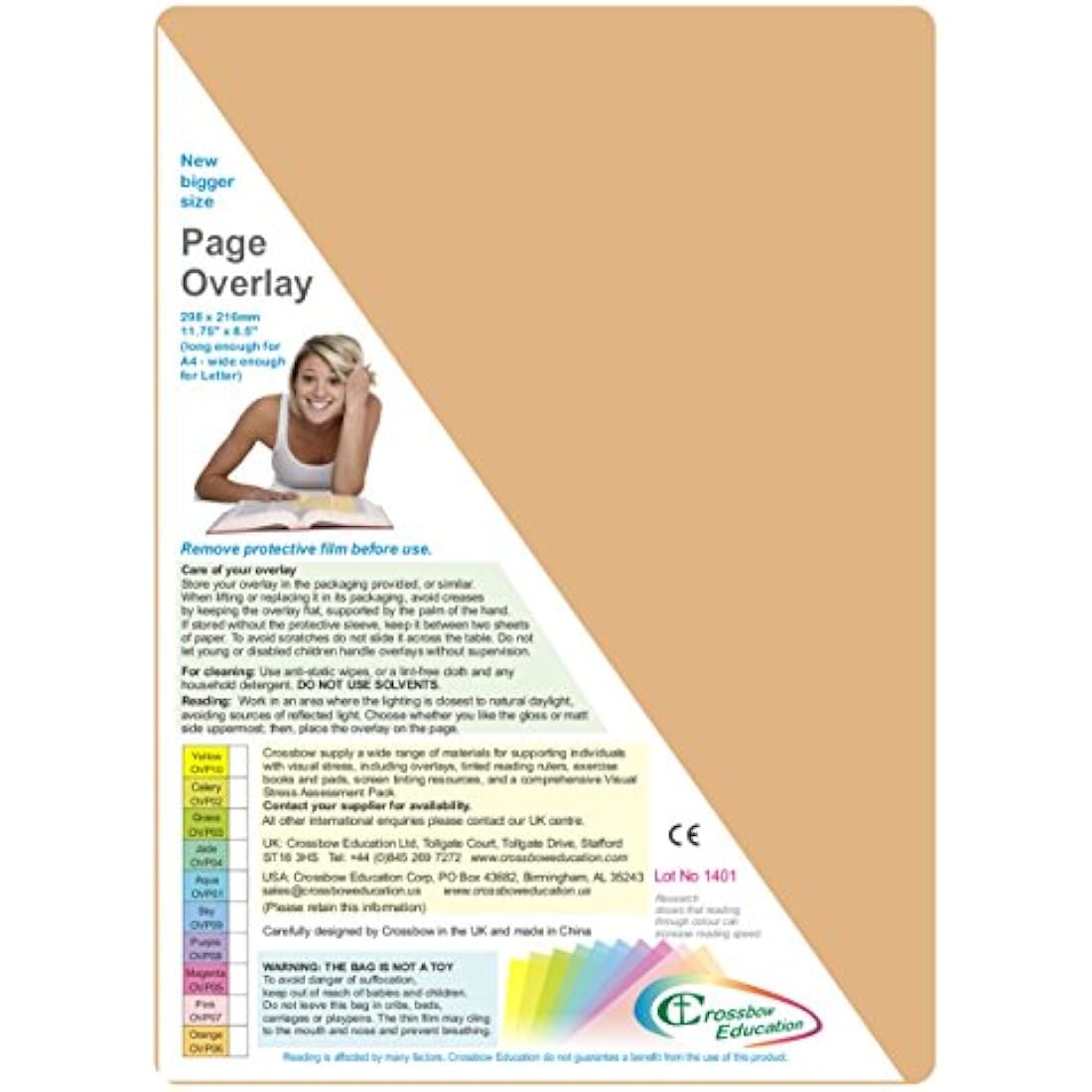 Crossbow Education Dyslexia Reading Overlays – Orange PET (5 Pack)