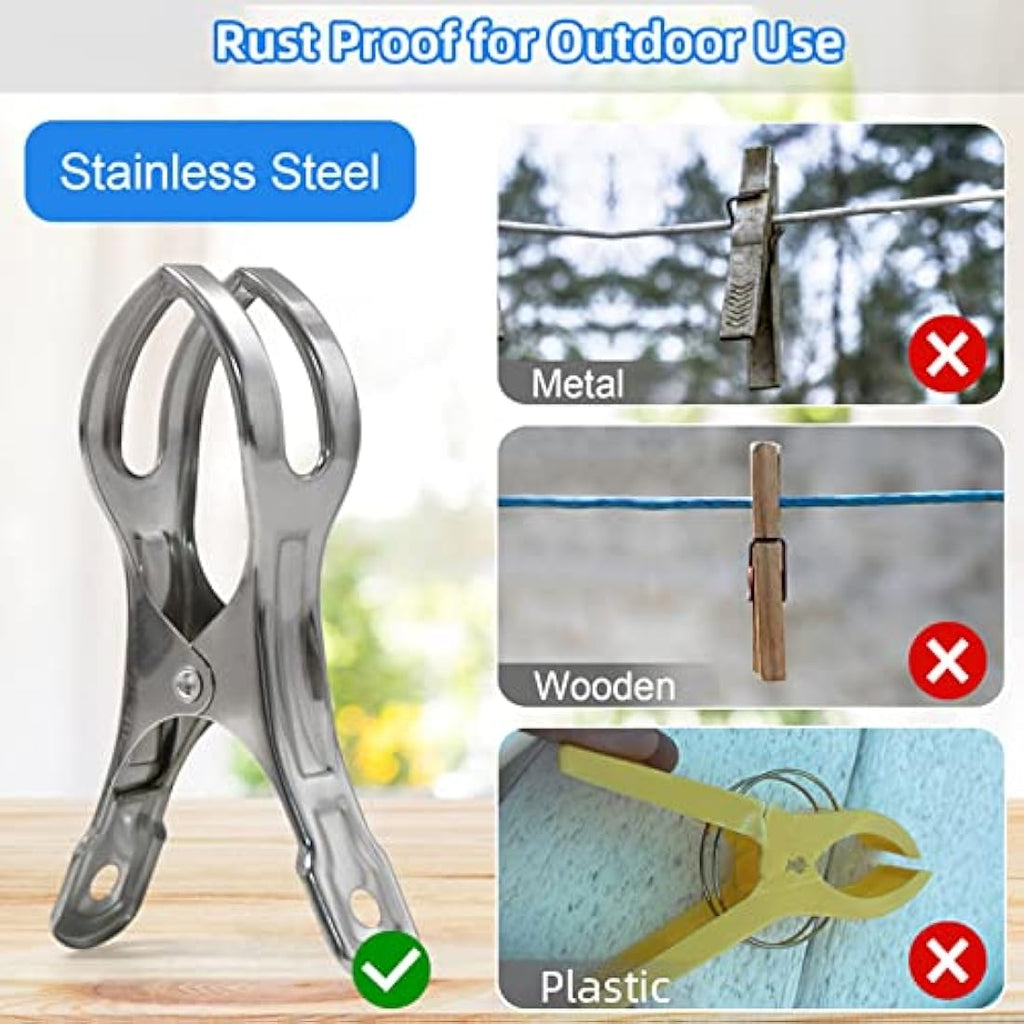 Stainless Steel Beach Towel Pegs – 10 Pack Heavy Duty Clips