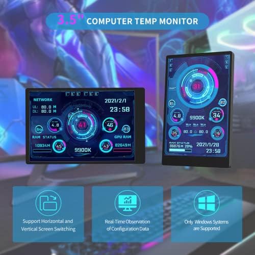 GOWENIC 3.5in IPS USB C PC Temperature Monitor – AIDA64 Data Display