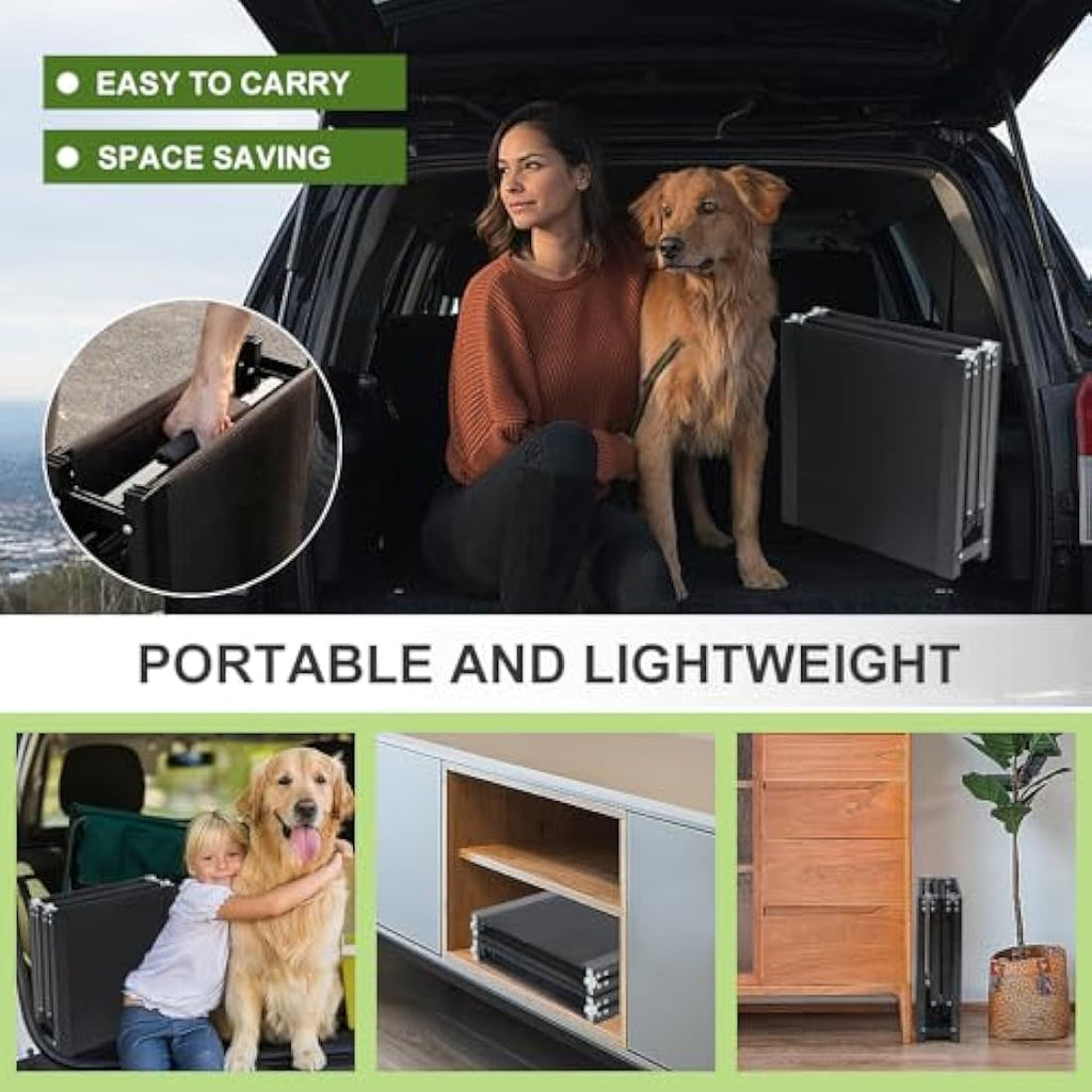 SMONTER Aluminum Dog Car Ramp – Folding Portable Pet Steps for Large Dogs