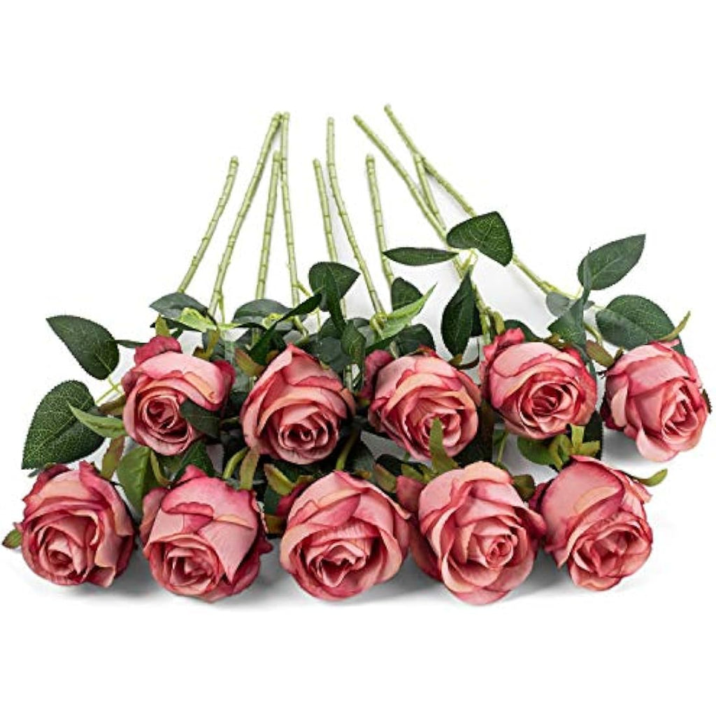 10pcs Artificial Silk Roses - 20" Long Stem Wedding Decor