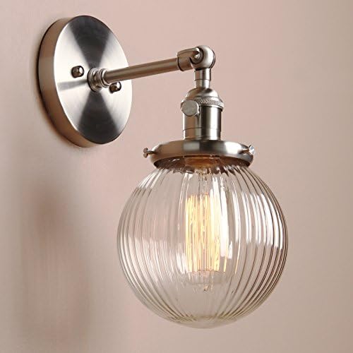 Industrial Vintage Wall Sconce | 15cm Ribbed Glass Globe