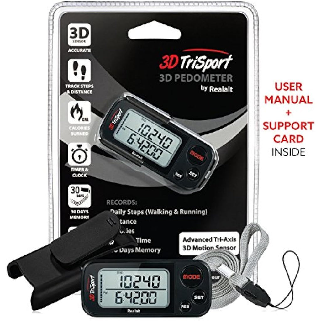 3DTriSport 3D Pedometer – Accurate Step Counter with 30-Day Memory