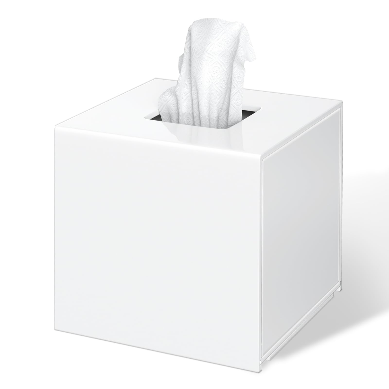 FEMELI Square Acrylic Tissue Box Cover – White Modern Facial Holder