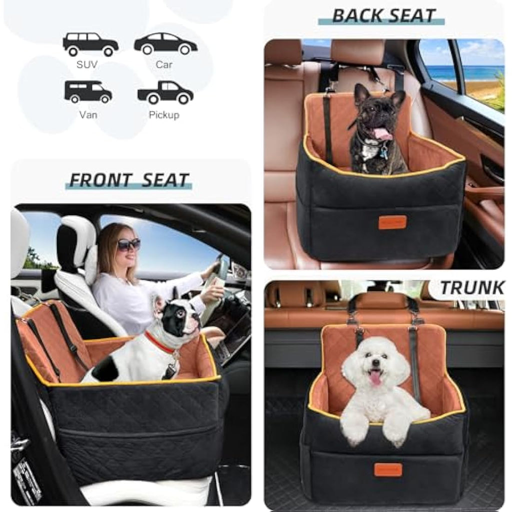 HEGGCOOE Memory Foam Dog Car Seat - Small/Medium Booster Bed - Black