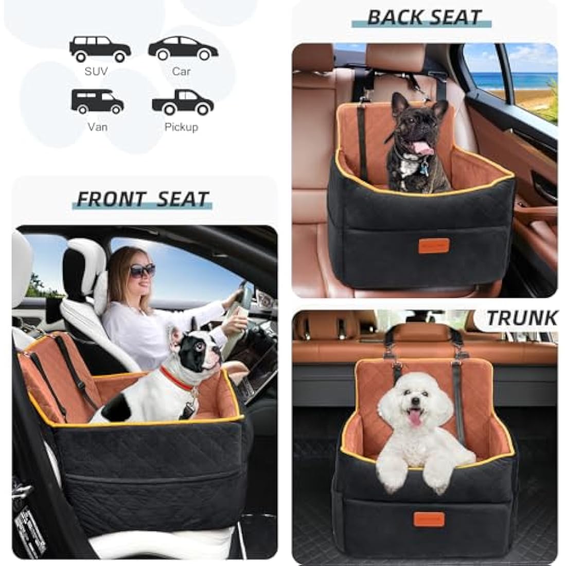 HEGGCOOE Memory Foam Dog Car Seat - Small/Medium Booster Bed - Black