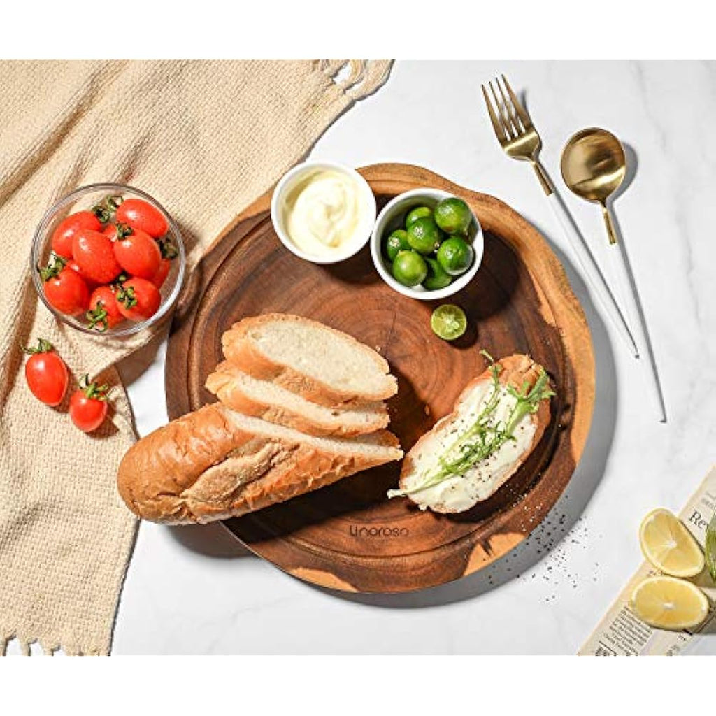 Linoroso Round Acacia Wood Cutting Board - 30cm Non-Spliced Chopping Board