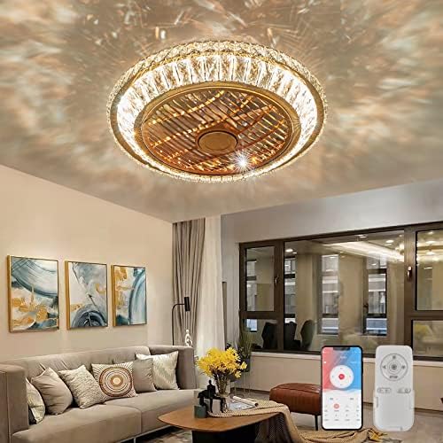 Jolof Store Crystal Ceiling Fan with LED Light – Dimmable 360° Airflow
