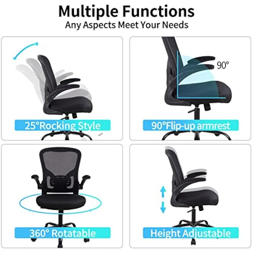 Ergonomic Mesh Office Chair with Flip-up Armrests - Black