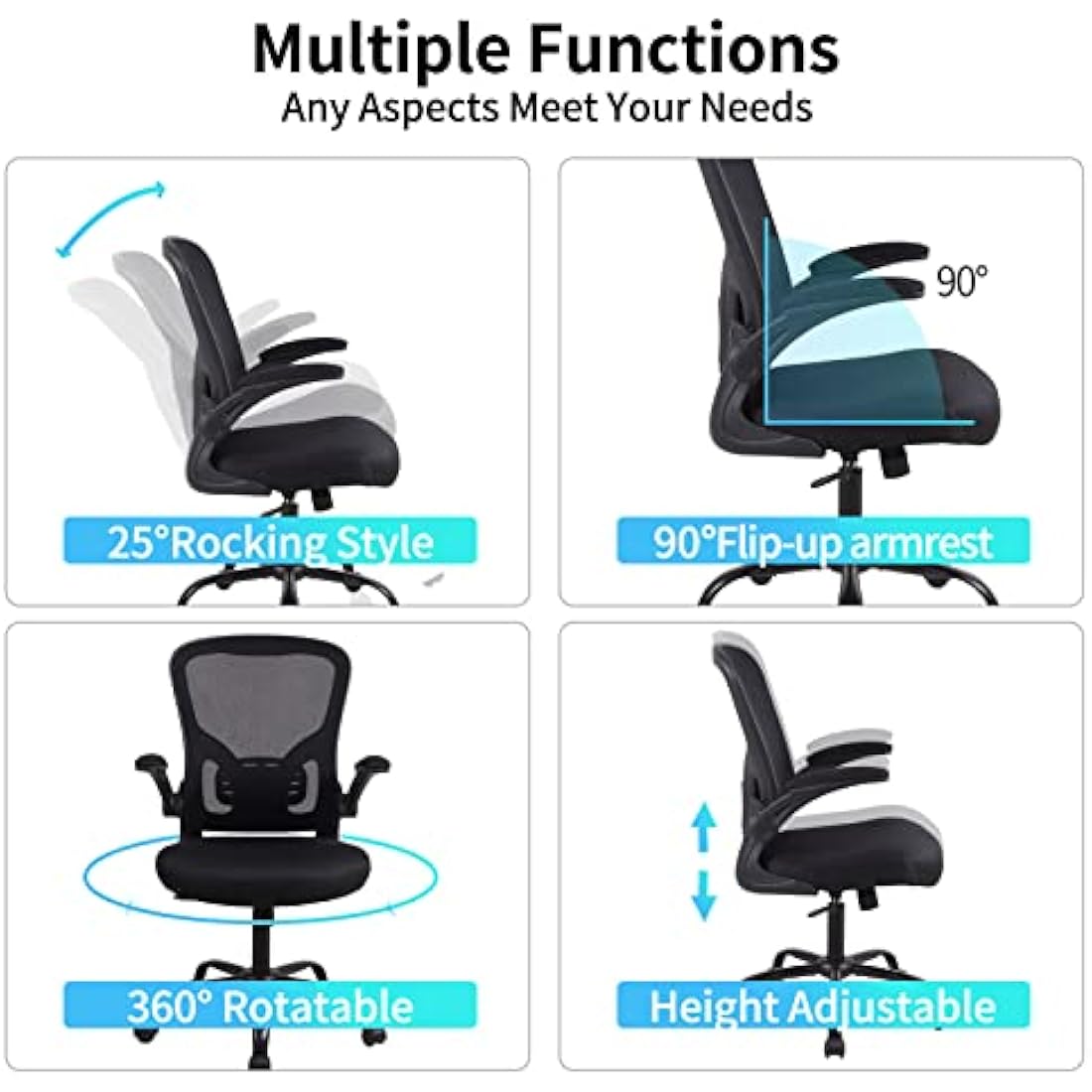 Ergonomic Mesh Office Chair with Flip-up Armrests - Black