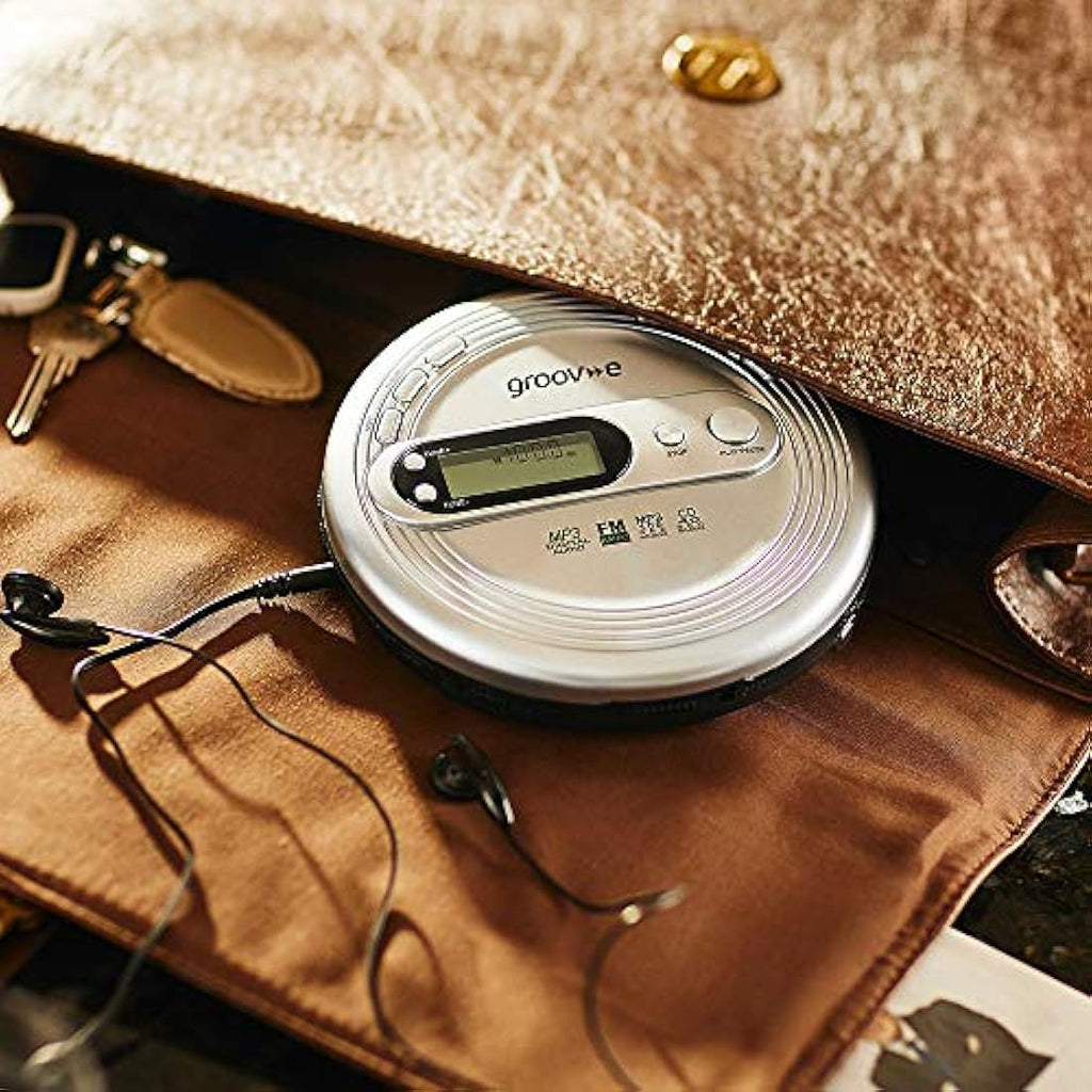 Groov-e Retro Portable CD Player | FM Radio & MP3 Playback – Silver