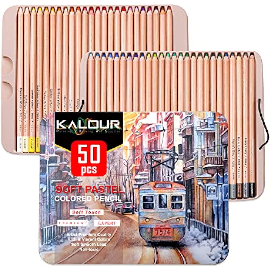 KALOUR Pro Pastel Chalk Colored Pencils | 50 Color Drawing Art Set
