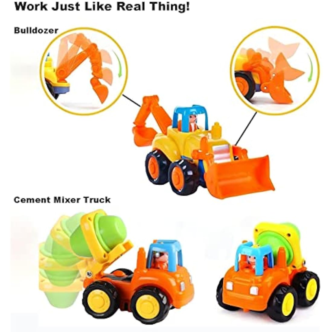 Jolof Store 4-Pack Friction Powered Construction Vehicle Toys for Toddlers