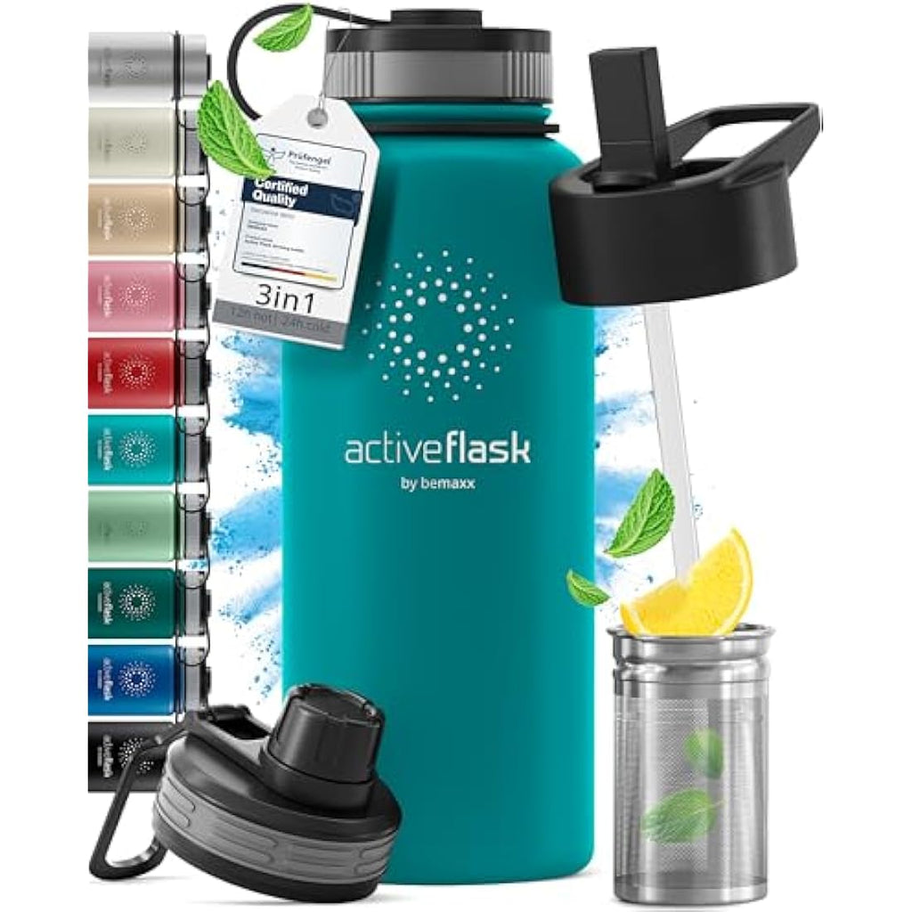 Insulated Stainless Steel Water Bottle | 3 Lids | 1L & 0.5L
