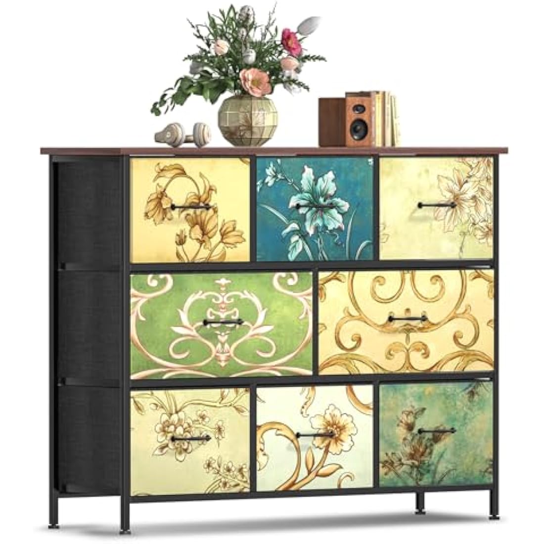 8-Drawer Fabric Dresser – Vintage Floral Storage Chest