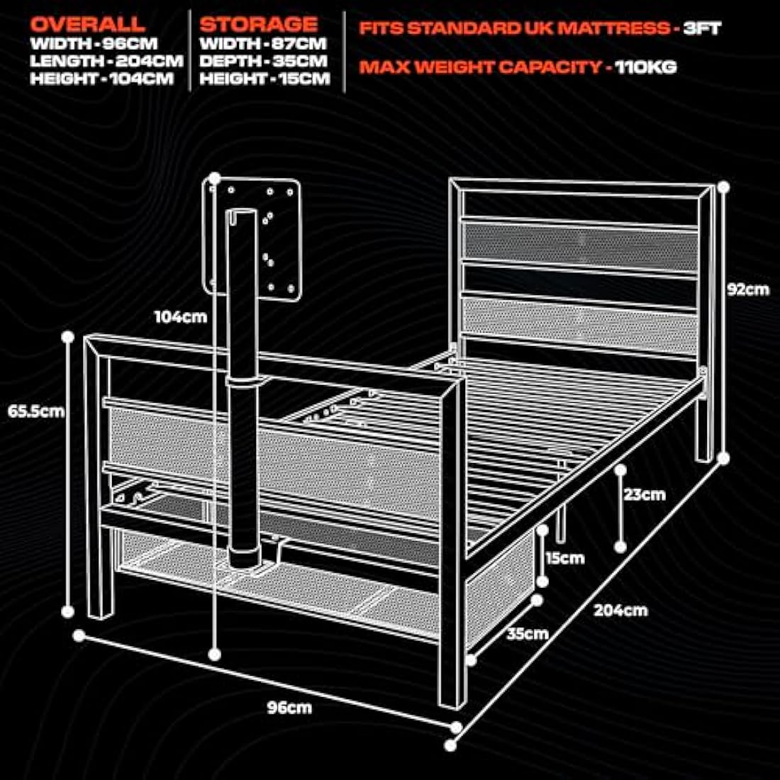 X Rocker Basecamp Single Gaming Bed with Rotating TV Mount - Black Metal