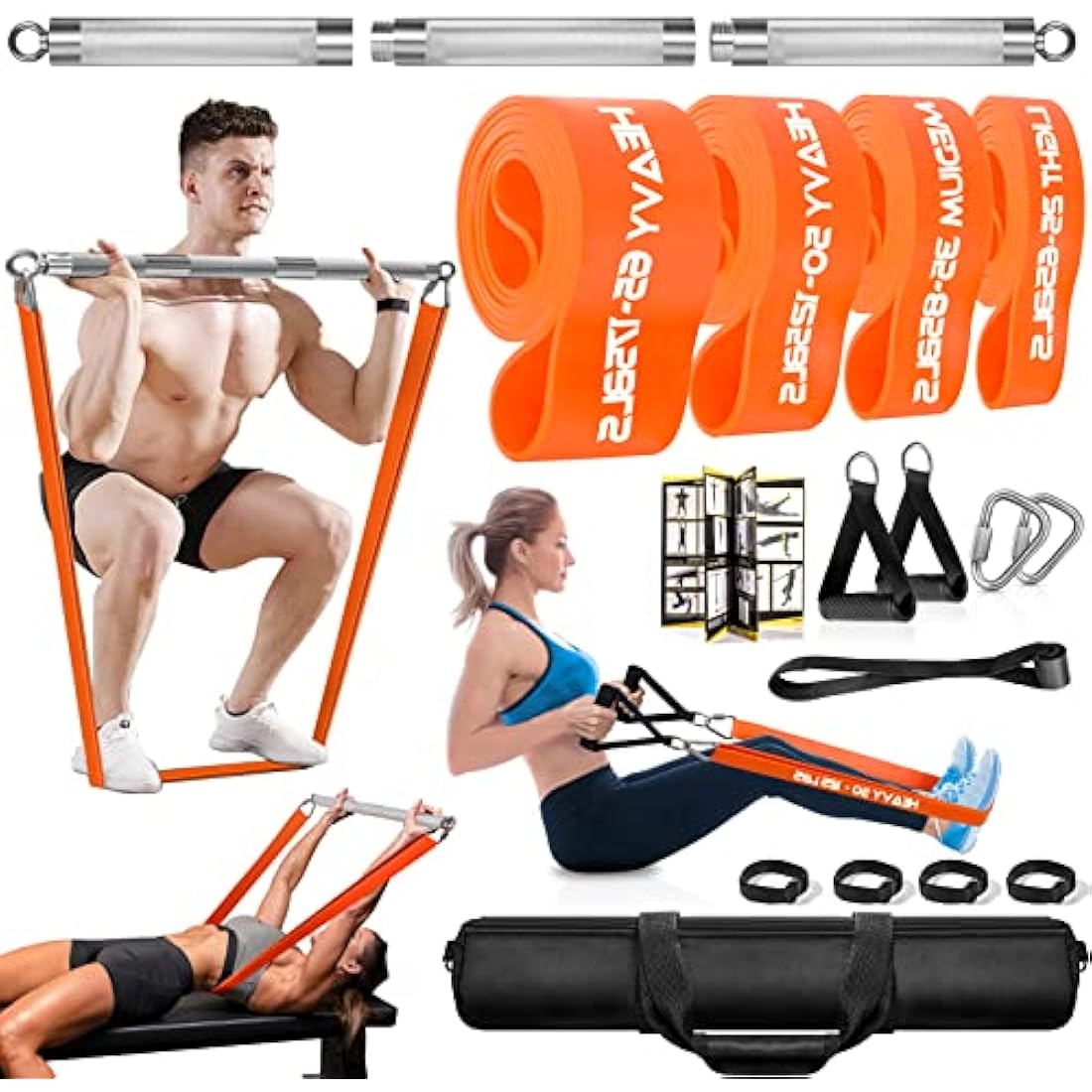 DASKING Resistance Bands Set with 98cm Detachable Bar - Home Gym Workout Kit