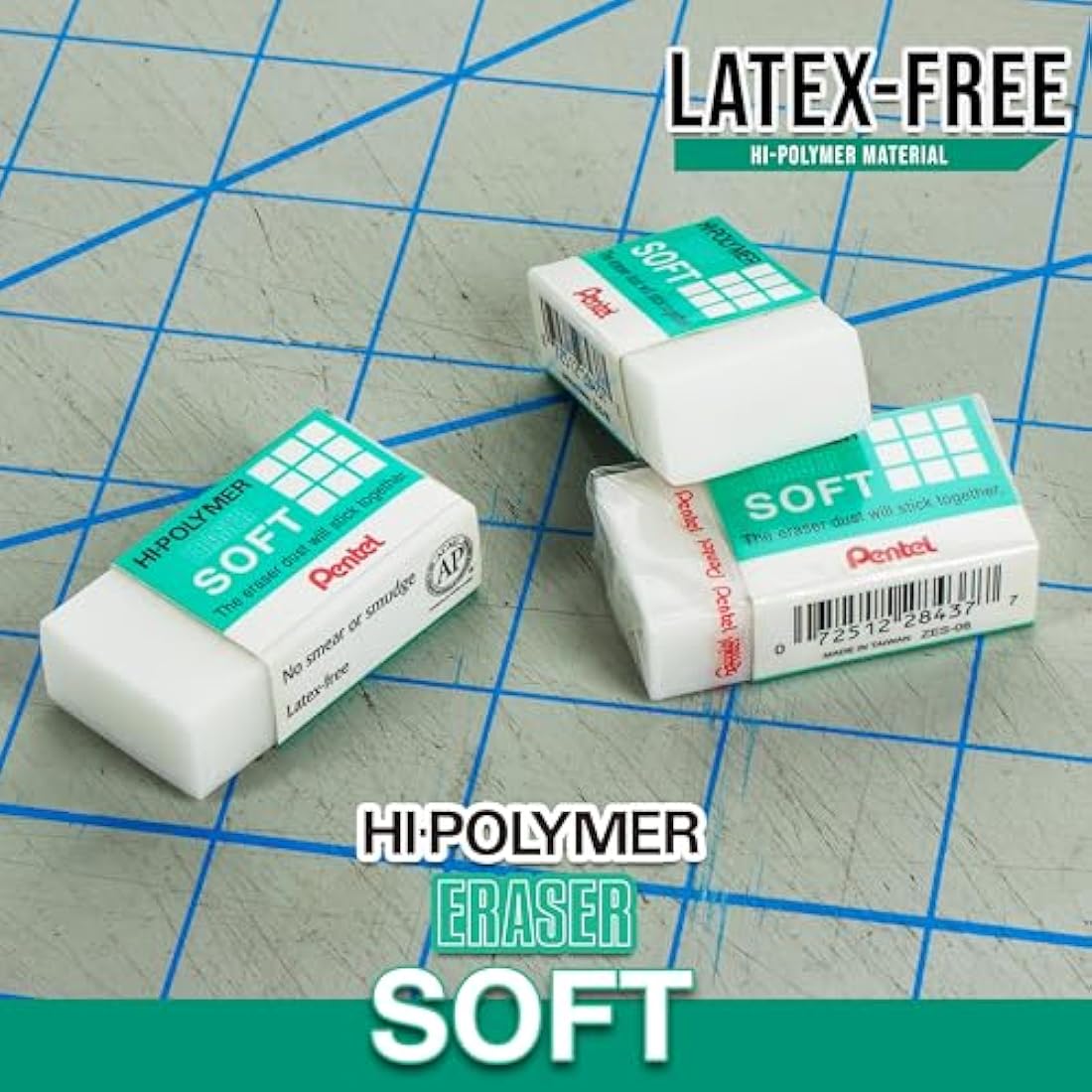 Pentel Hi-Polymer Soft Eraser for Drawing and Art, 36 Pack – White