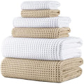 Polyte Microfiber Bath Towel Set – 6 Piece Quick Dry Waffle Weave