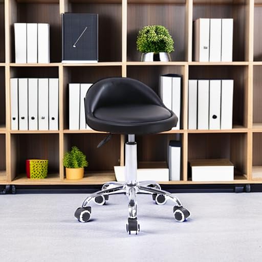KKTONER PU Leather Rolling Stool with Backrest | Adjustable Swivel Chair