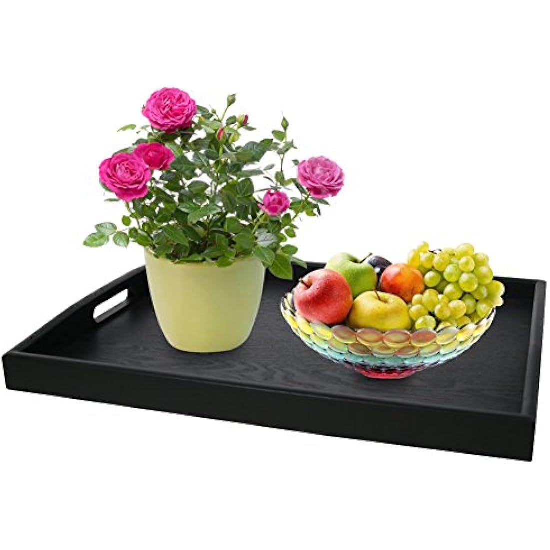 Jolof Store Large Black Ash Wood Serving Tray with Handles - Rectangle