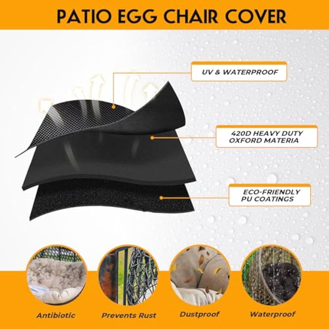 Jolof Store Double Egg Chair Cover | 420D Waterproof Oxford Fabric | 230x200cm