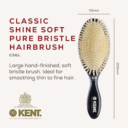 Kent CSGL Large Soft White Bristle Cushioned Hair Brush - Gentle Styling