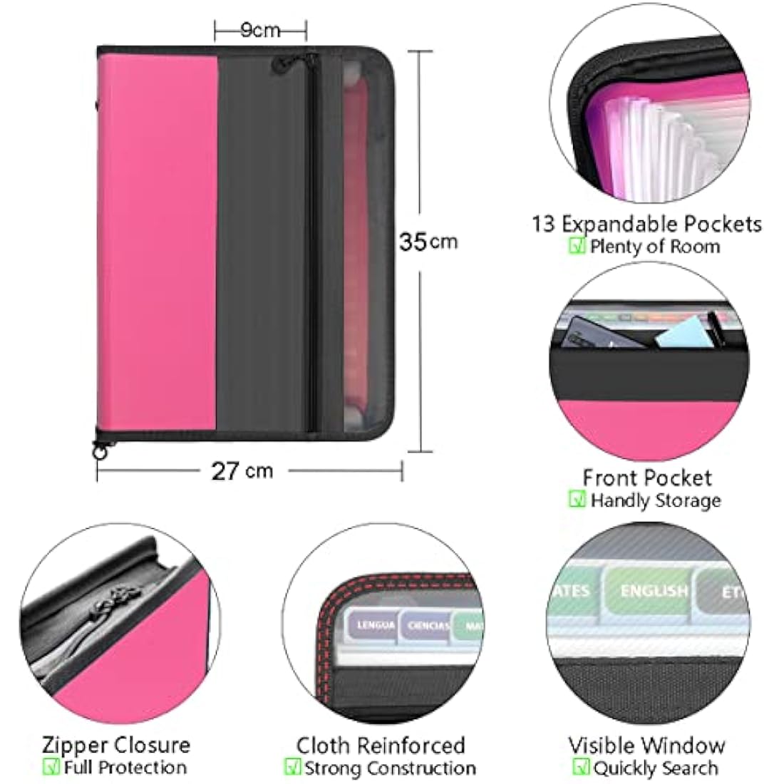 Tranbo 13 Pockets Expanding File Folder | A4 Zippered Document Organizer